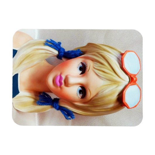 Blond Tiener Lady Head Vaas Zonnebril Pigtails Magneet (Horizontaal)
