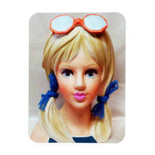Blond Tiener Lady Head Vaas Zonnebril Pigtails Magneet