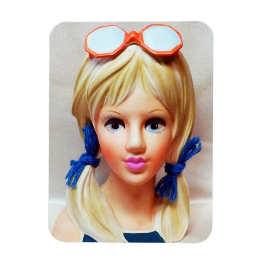 Blond Tiener Lady Head Vaas Zonnebril Pigtails Magneet (Verticaal)