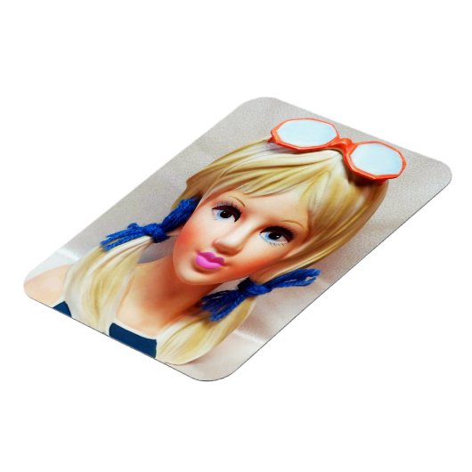 Blond Tiener Lady Head Vaas Zonnebril Pigtails Magneet (Linkerzijde)