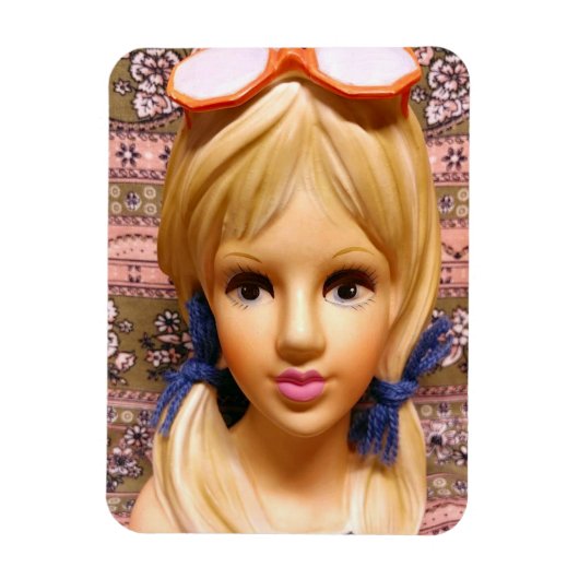 Blond Tiener Lady Head Vaas Zonnebril Pigtails Magneet (Verticaal)