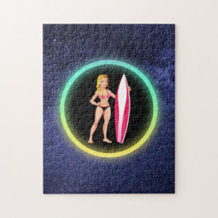 Blond Tienermeisje Surfster Sterrenstelsel Legpuzzel