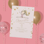 Blond Turnen Tumble & Twirl Verjaardagsfeest Kaart<br><div class="desc">Blond Jong meisje Gymnastiek of dans verjaardagsfeestuitnodiging. Roze en goud. Tumble & twirl. Blozen.</div>