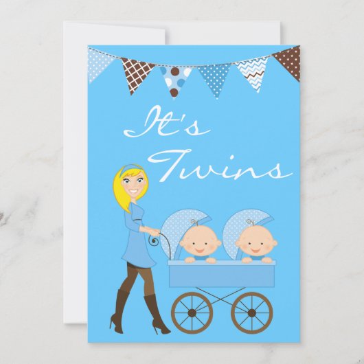 Blond Twin Boys Baby shower Invitation Kaart (Voorkant)