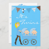 Blond Twin Boys Baby shower Invitation Kaart (Voorkant / Achterkant)