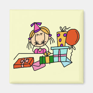 Blond Verjaardagsmeisje Met Cadeaus T-shirts en Ca Magneet