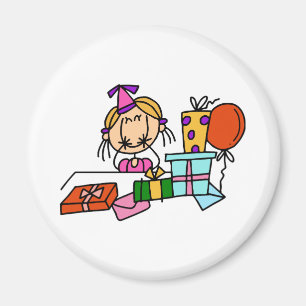 Blond Verjaardagsmeisje Met Cadeaus T-shirts en Ca Magneet