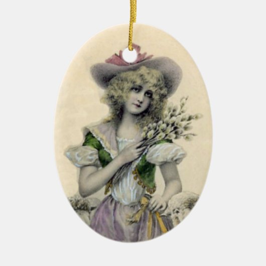  blond Victoriaans Little Bo Peep Lady Sheep Keramisch Ornament (Voorkant)