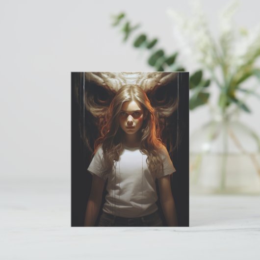 Blond Vrouw en een Demon Briefkaart (Staand voorkant)