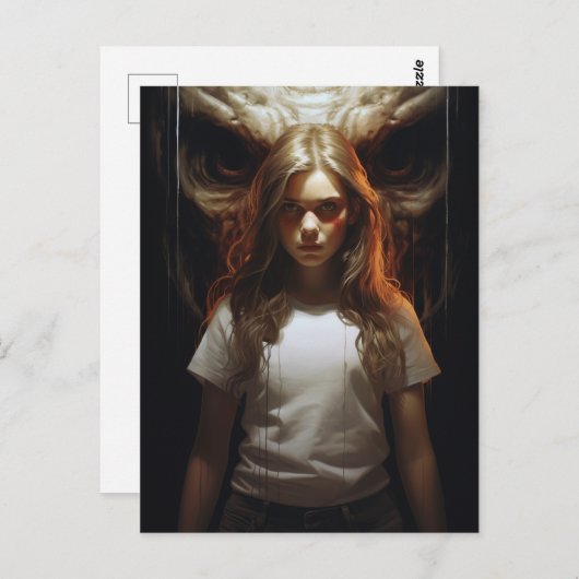 Blond Vrouw en een Demon Briefkaart (Voorkant / Achterkant)