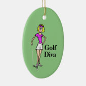 Blond Vrouw Golfer Kerstornament Keramisch Ornament (Rechts)