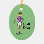 Blond Vrouw Golfer Kerstornament Keramisch Ornament (Voorkant)