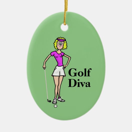Blond Vrouw Golfer Kerstornament Keramisch Ornament (Voorkant)