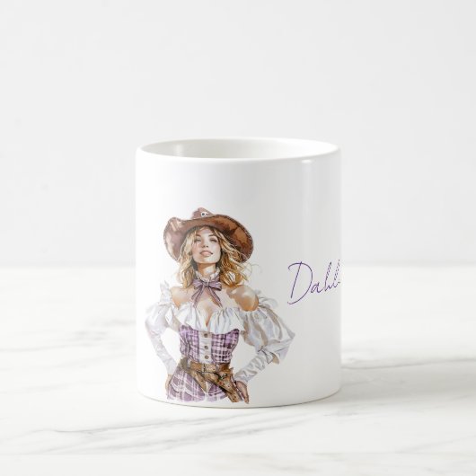 Blond Vrouw Hoed Paars Wit Top Koffiemok (Center)