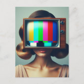 blond vrouw met een kleur-tv op haar hoofd briefkaart (Voorkant)