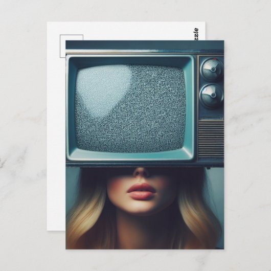  blond vrouw met een tv op haar hoofd briefkaart (Voorkant / Achterkant)