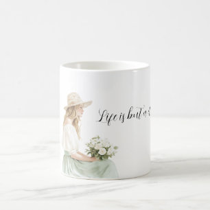 Blond Vrouw Mint Rok Witte Rozen Leven is Droom Koffiemok