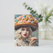 Blond vrouw op planeet donut fantasie briefkaart (Staand voorkant)