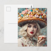 Blond vrouw op planeet donuts fantasie briefkaart (Voorkant / Achterkant)