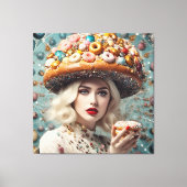Blond vrouw op planeet donuts fantasie canvas afdruk (Voorkant)