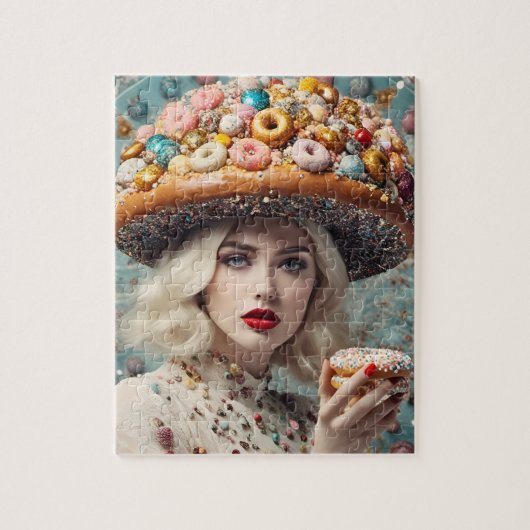Blond vrouw op planeet donuts fantasie legpuzzel (Verticaal)