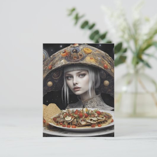Blond Vrouw Op Planeet Taco Fantasy Briefkaart (Staand voorkant)