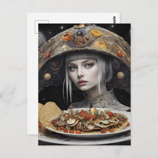 Blond Vrouw Op Planeet Taco Fantasy Briefkaart (Voorkant / Achterkant)
