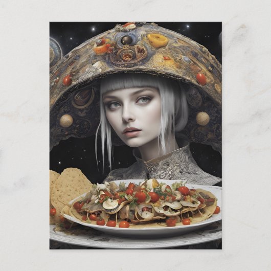 Blond Vrouw Op Planeet Taco Fantasy Briefkaart (Voorkant)