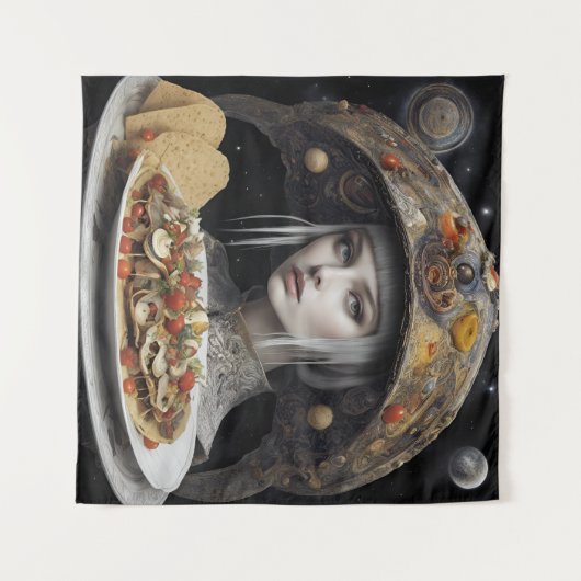 Blond Vrouw Op Planeet Taco Fantasy Wandkleed (Voorkant (horizontaal))