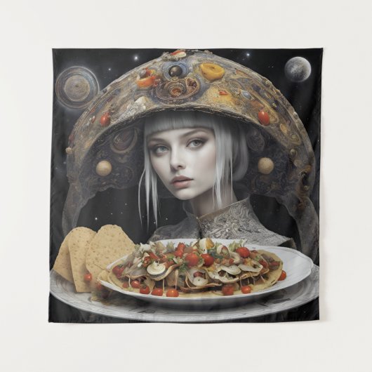Blond Vrouw Op Planeet Taco Fantasy Wandkleed (Voorkant)