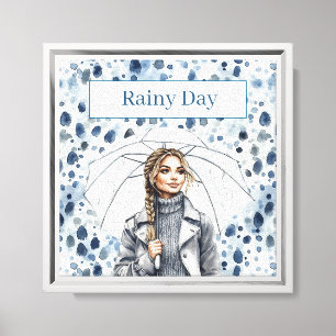 Blond Vrouw Regenachtige Dag Canvas Afdruk