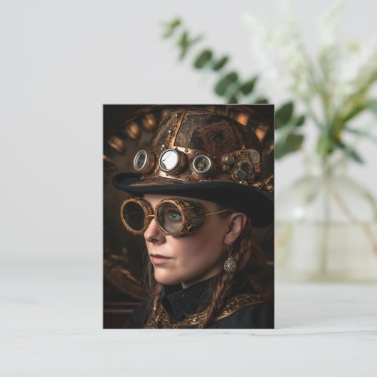 Blond Vrouw Steampunk Mode Briefkaart (Staand voorkant)