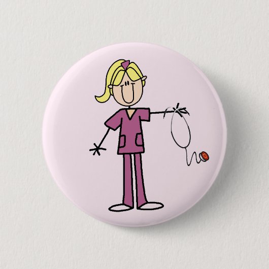 Blond Vrouw sticker Afbeelding Verpleegbare T-shir Ronde Button 5,7 Cm (Voorkant)