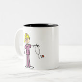 Blond Vrouw sticker Afbeelding Verpleegbare T-shir Tweekleurige Koffiemok (Voorkant links)