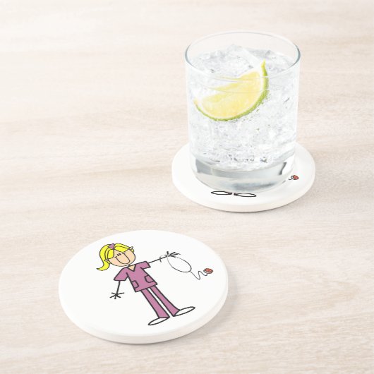 Blond Vrouw sticker Afbeelding Verpleegbare T-shir Zandsteen Onderzetter (Zijkant)