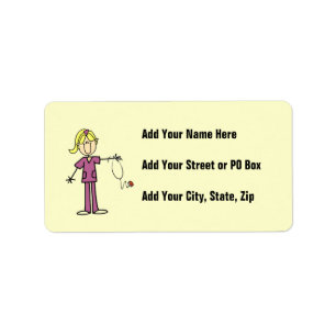 Blond vrouwelijk stickfigure verpleegster etiket