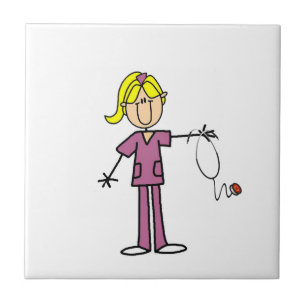 Blond vrouwelijk stickfigure verpleegster tegeltje