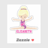 Blond wit meisje gymnastiek roze leotard naam sticker (Vel)