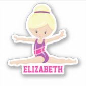 Blond wit meisje gymnastiek roze leotard naam sticker (Voorkant)
