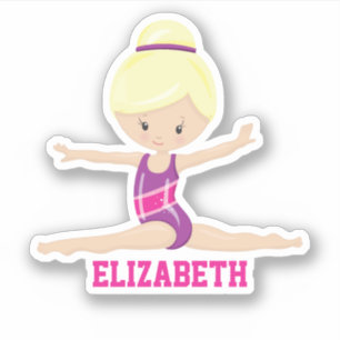 Blond wit meisje turnen roze leotard naam sticker