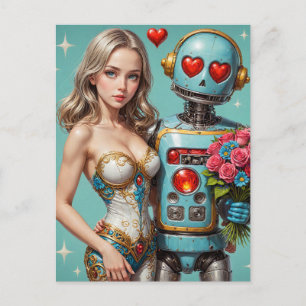 Blond Woman and a Robot Found Love Briefkaart