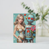Blond Woman and a Robot Found Love Briefkaart (Staand voorkant)