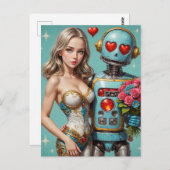 Blond Woman and a Robot Found Love Briefkaart (Voorkant / Achterkant)