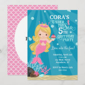 Blond Zeemeermin 5E Verjaardag Uitnodiging (Voorkant / Achterkant)