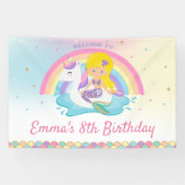 Blond Zeemeermin Eenhoorn Zwembad Verjaardag Welko Spandoek (Horizontaal)