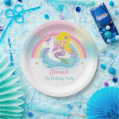 Blond Zeemeermin en Eenhoorn Zwembad Verjaardagsfe Papieren Bordje (Feest)