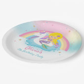 Blond Zeemeermin en Eenhoorn Zwembad Verjaardagsfe Papieren Bordje (Gekanteld)
