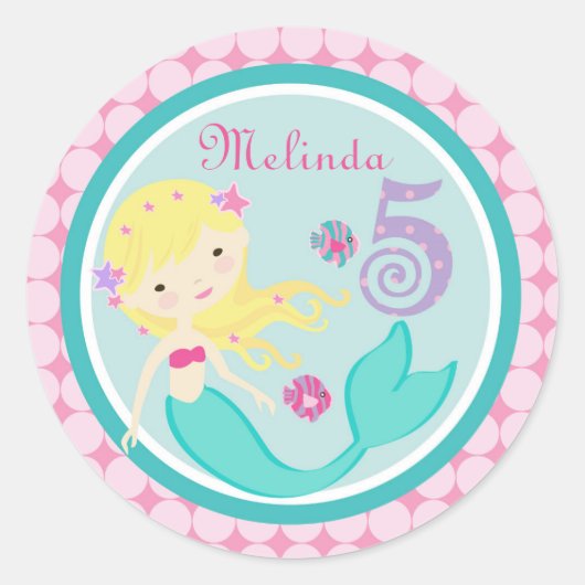 Blond Zeemeermin Leeftijd Vijf Verjaardag Sticker (Voorkant)
