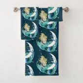 Blond Zeemeermin Maan Fantasy Art Deco Bad Handdoek (Insitu)