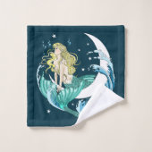 Blond Zeemeermin Maan Fantasy Art Deco Bad Handdoek (Wasdoekje)